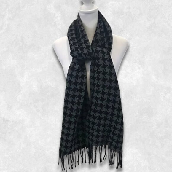 H&M Other - H&M Hound's-tooth Scarf/Wrap Fringe Acrylic Wool Blend Black & Gray Unisex Large